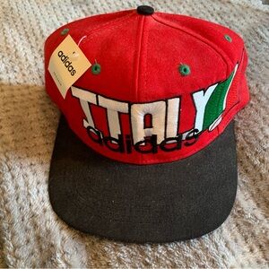 NWT Vintage Adidas Italy Flag Snapback Hat Mens Black Red